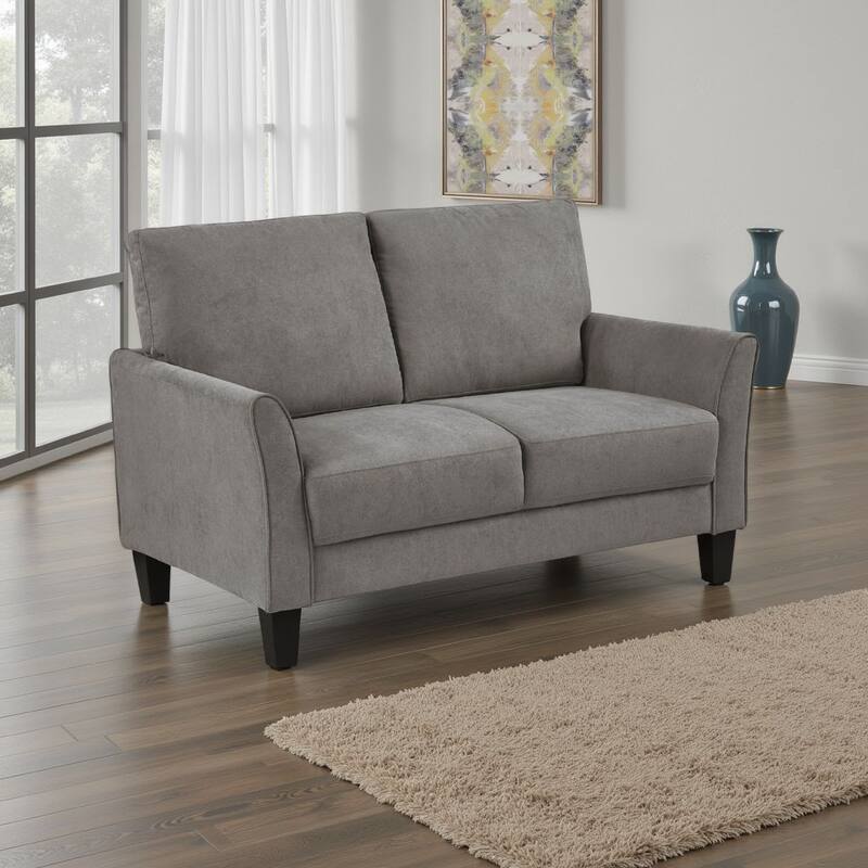 Xumo Loveseat, Taupe Gray Fabric, 56 Inch, Black Tapered Wood Legs