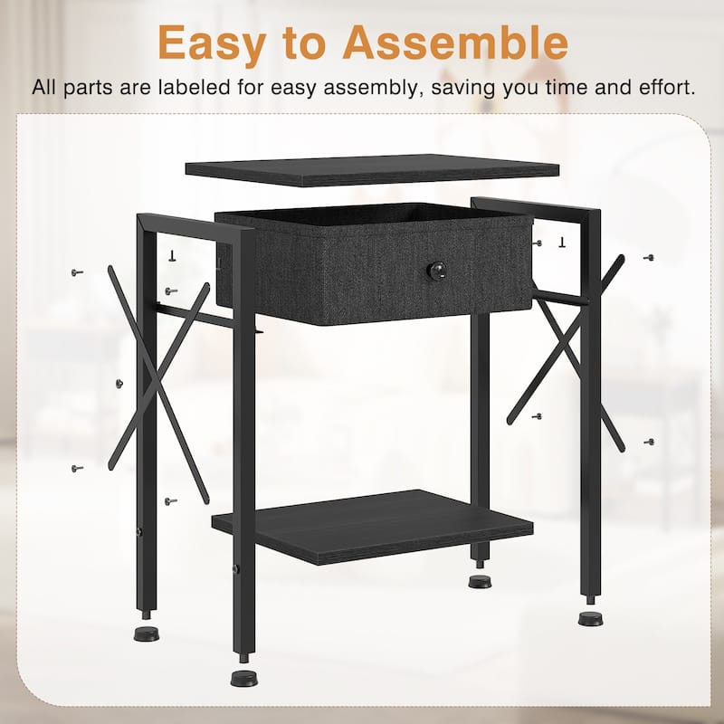 Javlergo 2 Pack X Frame Nightstand with Removable Fabric Drawer Easy to Clean Multifunctional End Table with Open Shelf