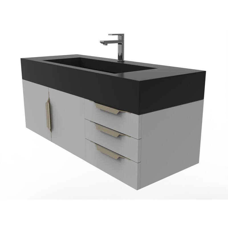 Nile 48" Wall Mounted Bathroom Vanity Set w/ Black Top
