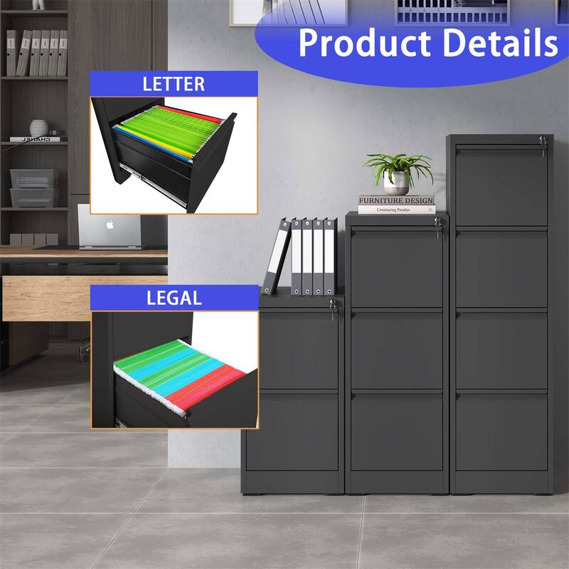 5 Drawer Vertical File Cabinet w/Lock Office Home Steel File Cabinet