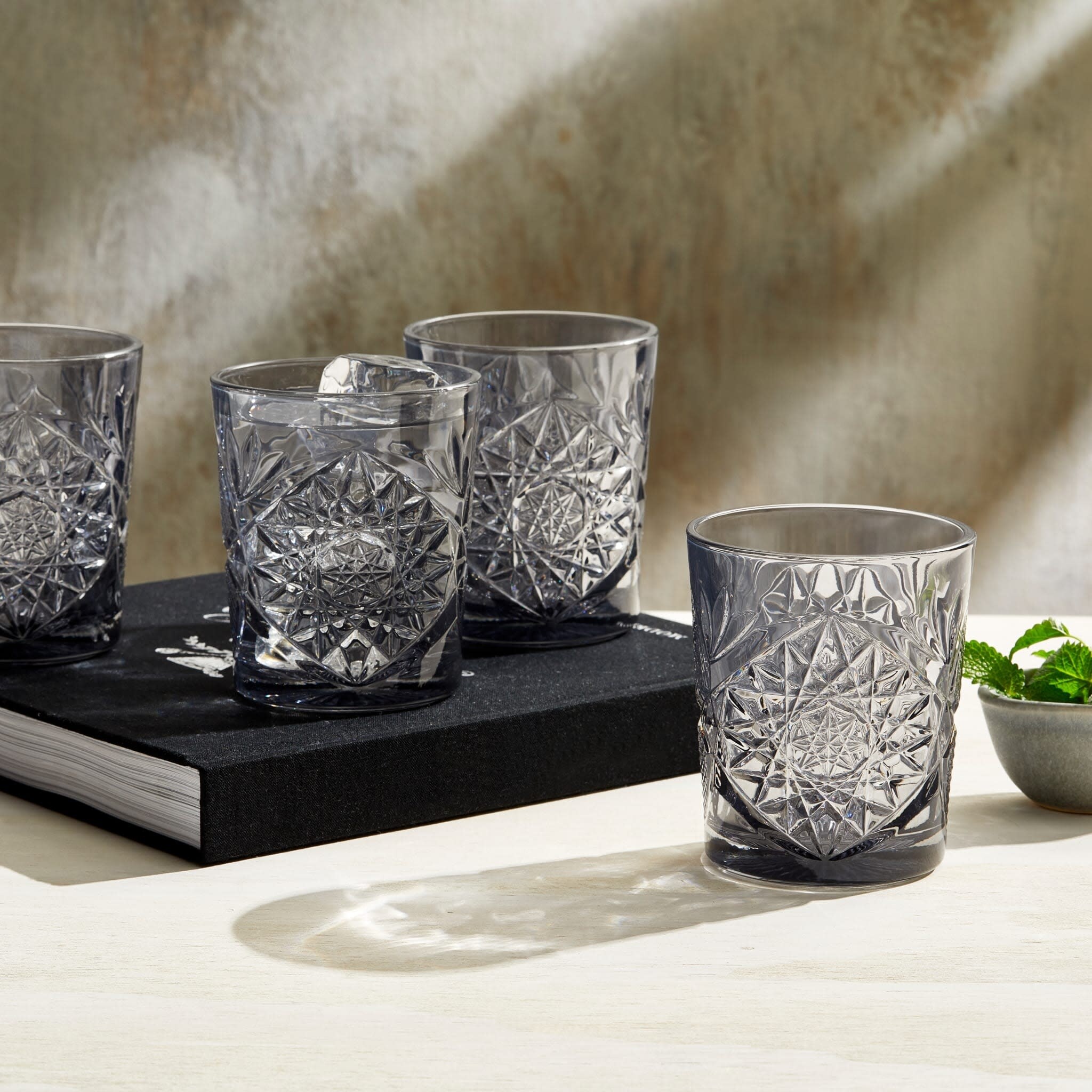 Fortessa Jupiter Beaded Hobnail Glass Set - 6 Smoke Gray 13oz Iced Beverage Glasses