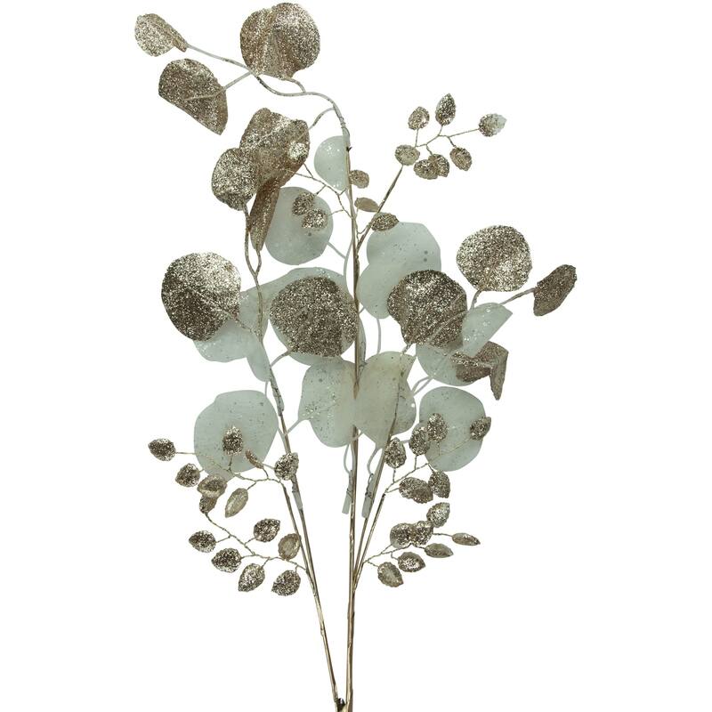 Glittered Winter Leaves Artificial Christmas Spray - 32" - White and Gold