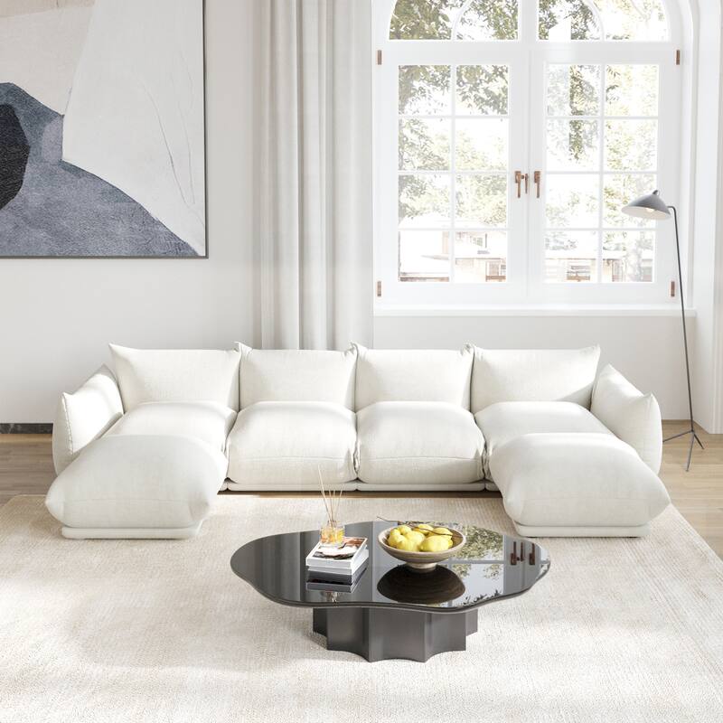 U-Shape Modular Sofa Chenille Sectional Couch - Beige