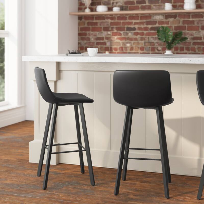 Set of 2 Armless Upholstered Metal Counter Stools