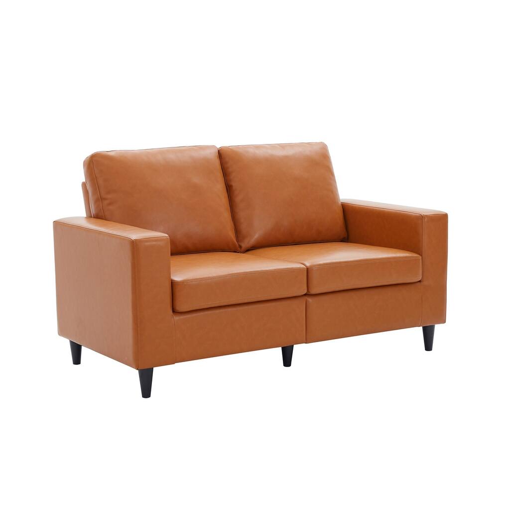 60 Inch Modern Faux Leather Loveseat Sofa, Light Brown
