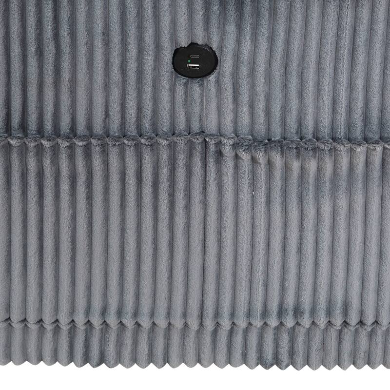 5-Piece Modular Sectional Couch w/ Storage, Side Pockets, Charging Ports, Dark Gray Corduroy, Solid Wood