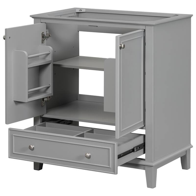 Modern 30 Inch Bathroom Vanity Base with Drawer and Adjustable Shelves, Cabinet Only without Sink - Grey