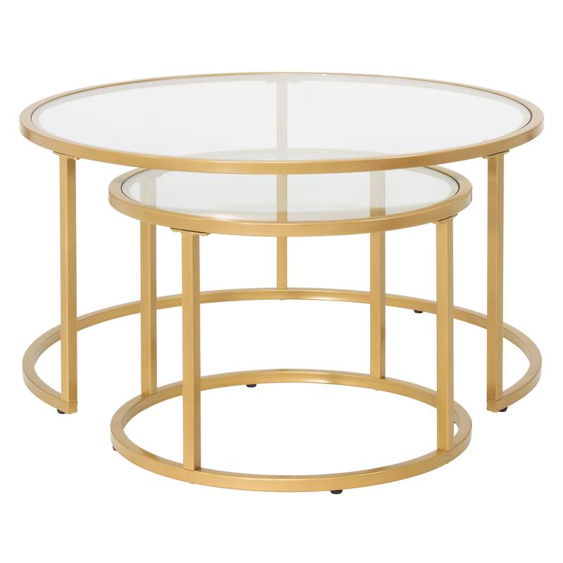 Camber Elite Metal and Glass Modern Round Nesting Coffee Tables Bed Bath & Beyond 37917111