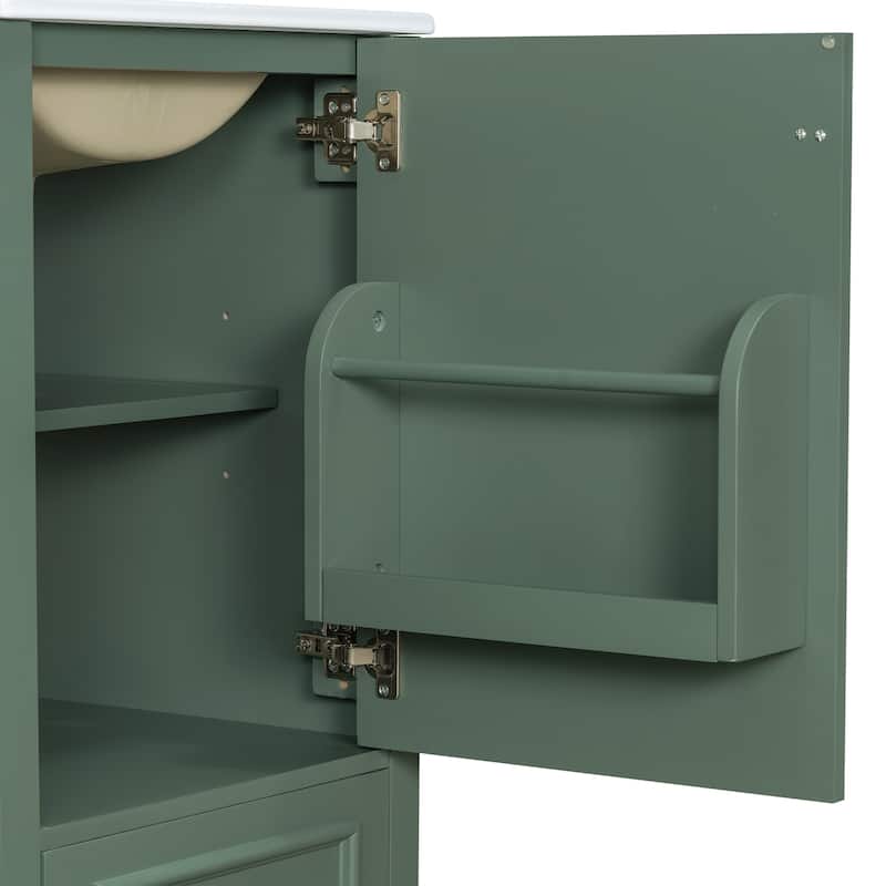 20 Inch Bathroom Vanity With Ceramic Sink, Soft Close Door, Adjustable U-Shaped Shelf, Compartment Drawer And Door Storage Rack