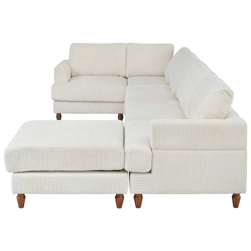 Corduroy Modular Sectional Sofa, L Shaped Corner Sectional Lounge Couches, wMovable Ottoman Sectional Sleeper Sofa Couch