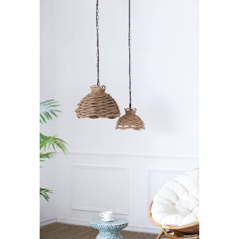 Set of 2 Hemp Rope Chandeliers, Industrial Rustic Style