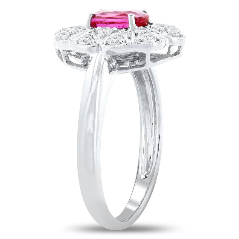 Auriya Platinum Vintage 1 1/10ct Oval-Cut Ruby and 1/3ct TDW Diamond Halo Engagement Ring