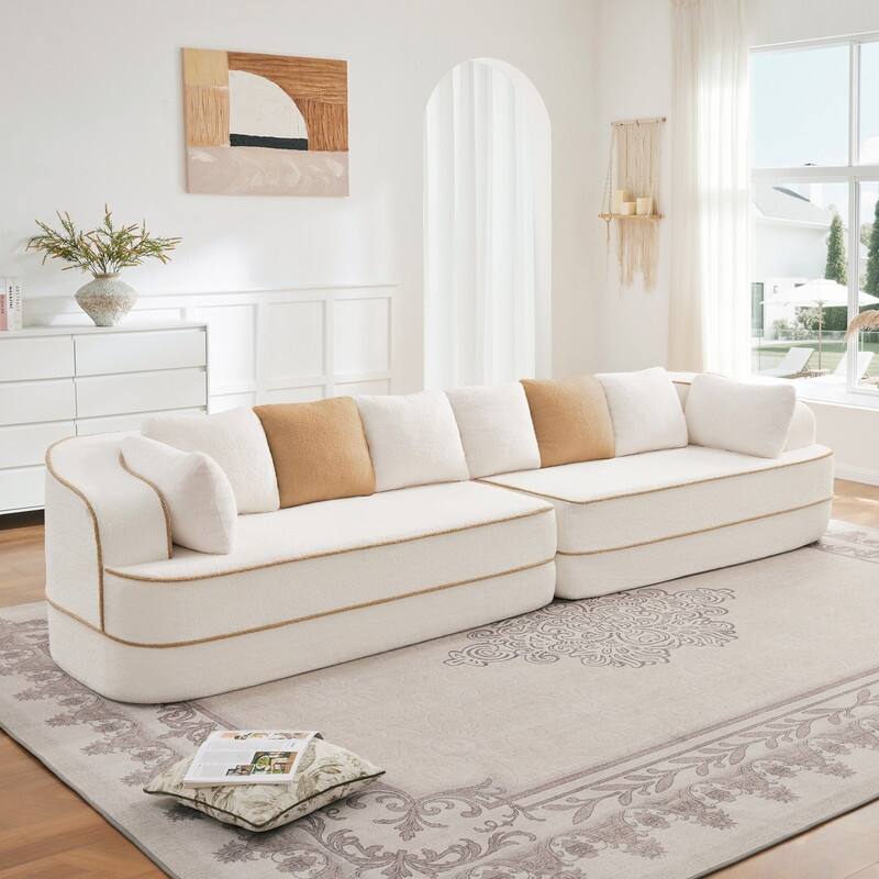 Rossetta 135" 4-Seat Modular Contrast Color Symmetrical Sectional Teddy Fabric Boneless Sofa