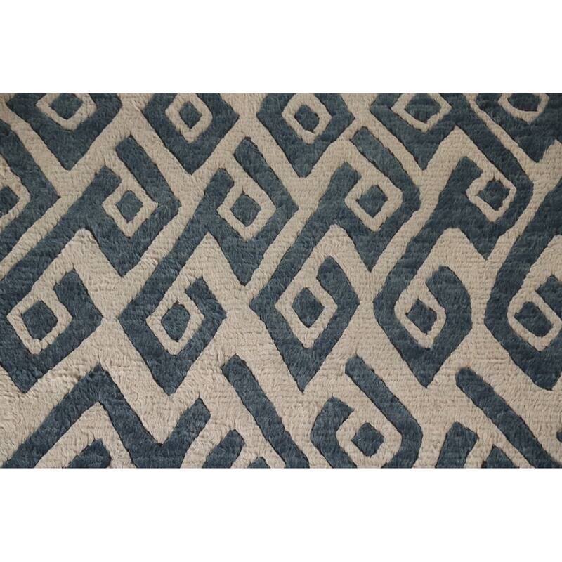 Navy Blue Moroccan Oriental Area Rug Hand-Knotted Wool Carpet - 5'8"x 8'3"