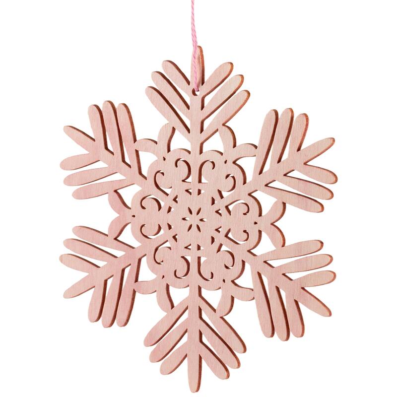 Snowflake Shaped Cut-Out Wooden Christmas Ornaments - 4.75" - Pink - Set of 4