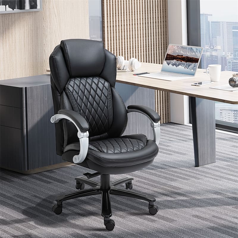 Black Adjustable Height High Back Office Chair with Adjustable Armrest and Smooth Rolling Wheels