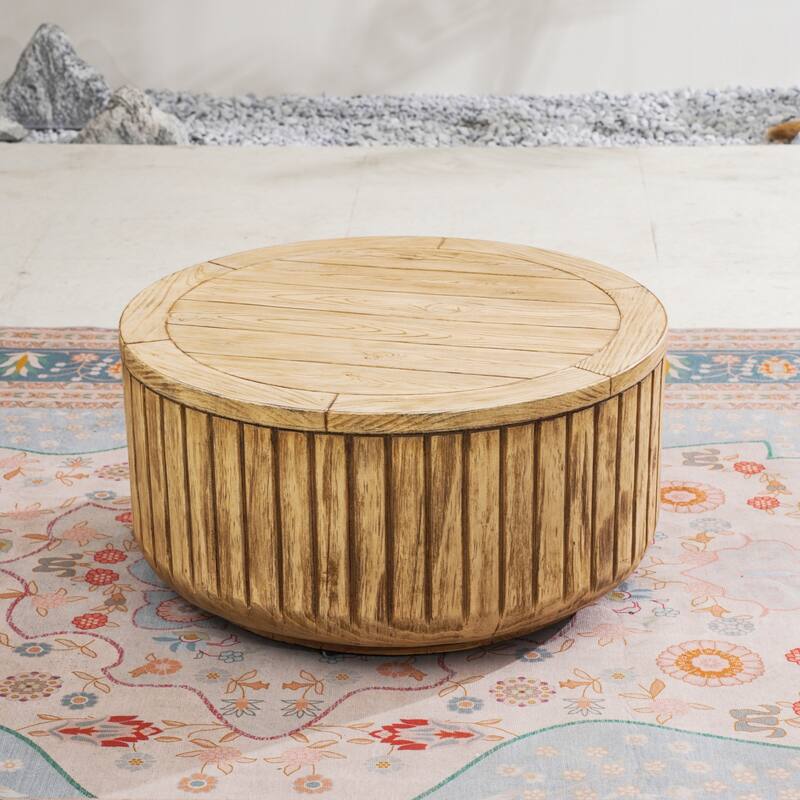 Rustic Faux Wood Terrafab Composite Round Coffee Table - Wood