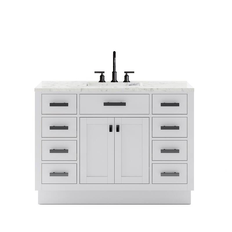 Hartford Marble Countertop Bath Vanity in White with Gooseneck Faucet
