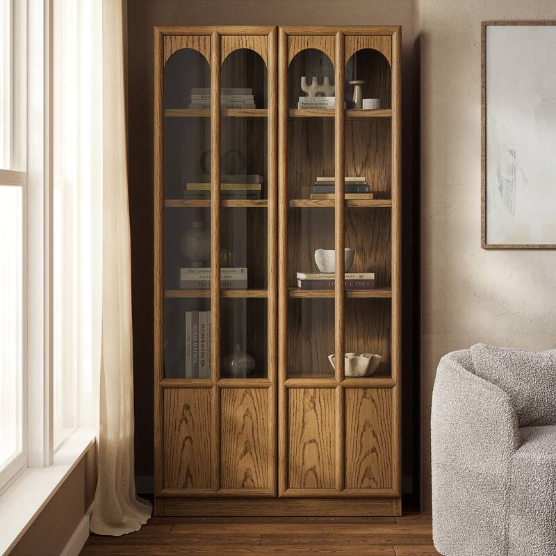 Anwen Solid Wood and Glass Display Cabinet - Oak