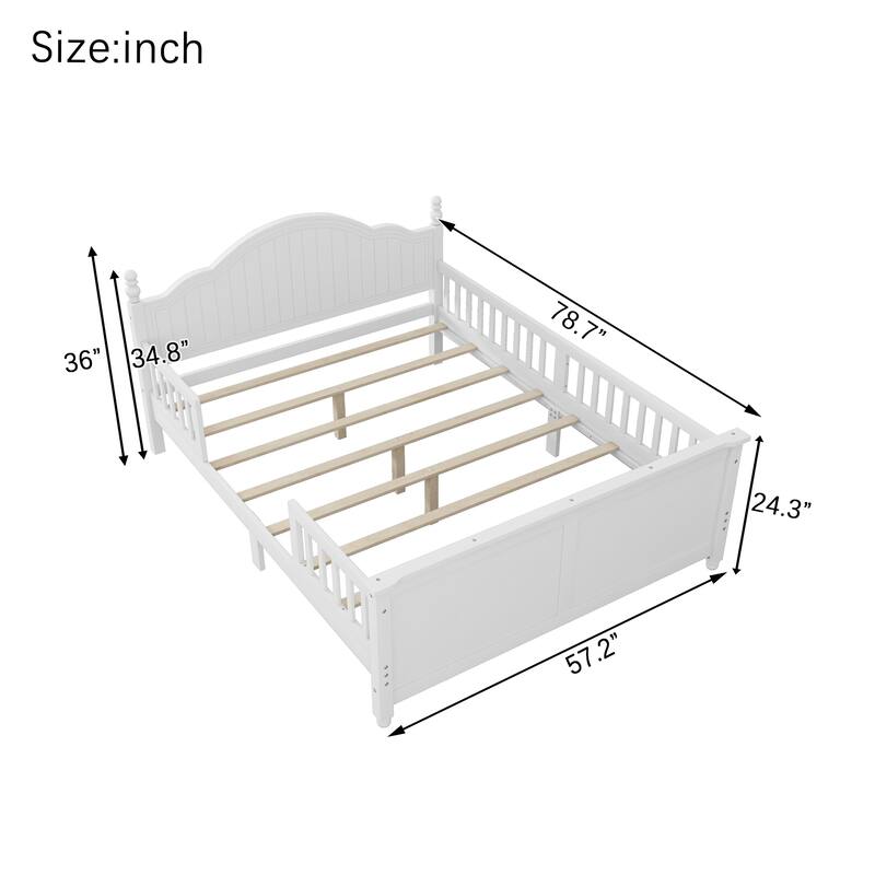 Kids Wooden Platform Bed with Safety Guardrails, Low Profile Bed with Headboard and Footboard