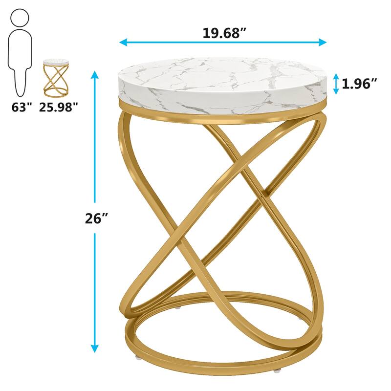 Modern Faux Marble End Table, Round Side Table, Sofa Nightstand Bedside for Living Room, Bedroom