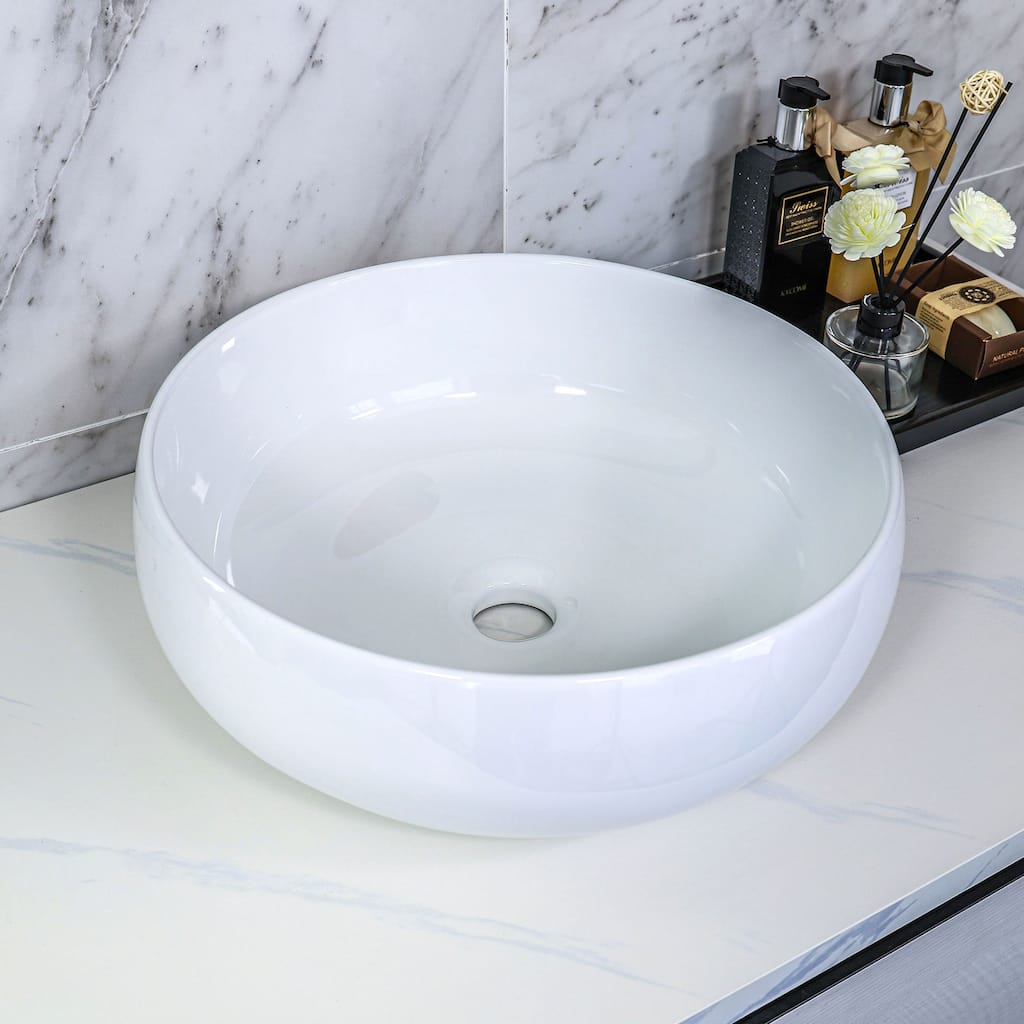 Dowell Ceramic Vessel Sink, Globe, Gloss White - 16Wx16Dx6H