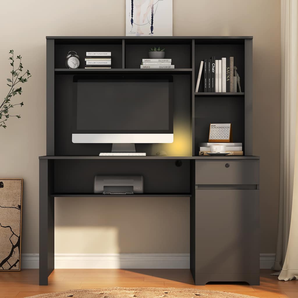 51.2-Inch Computer Desk Executive Desk with Charging Station, Lockable Drawer and Bookshelf for Home Office