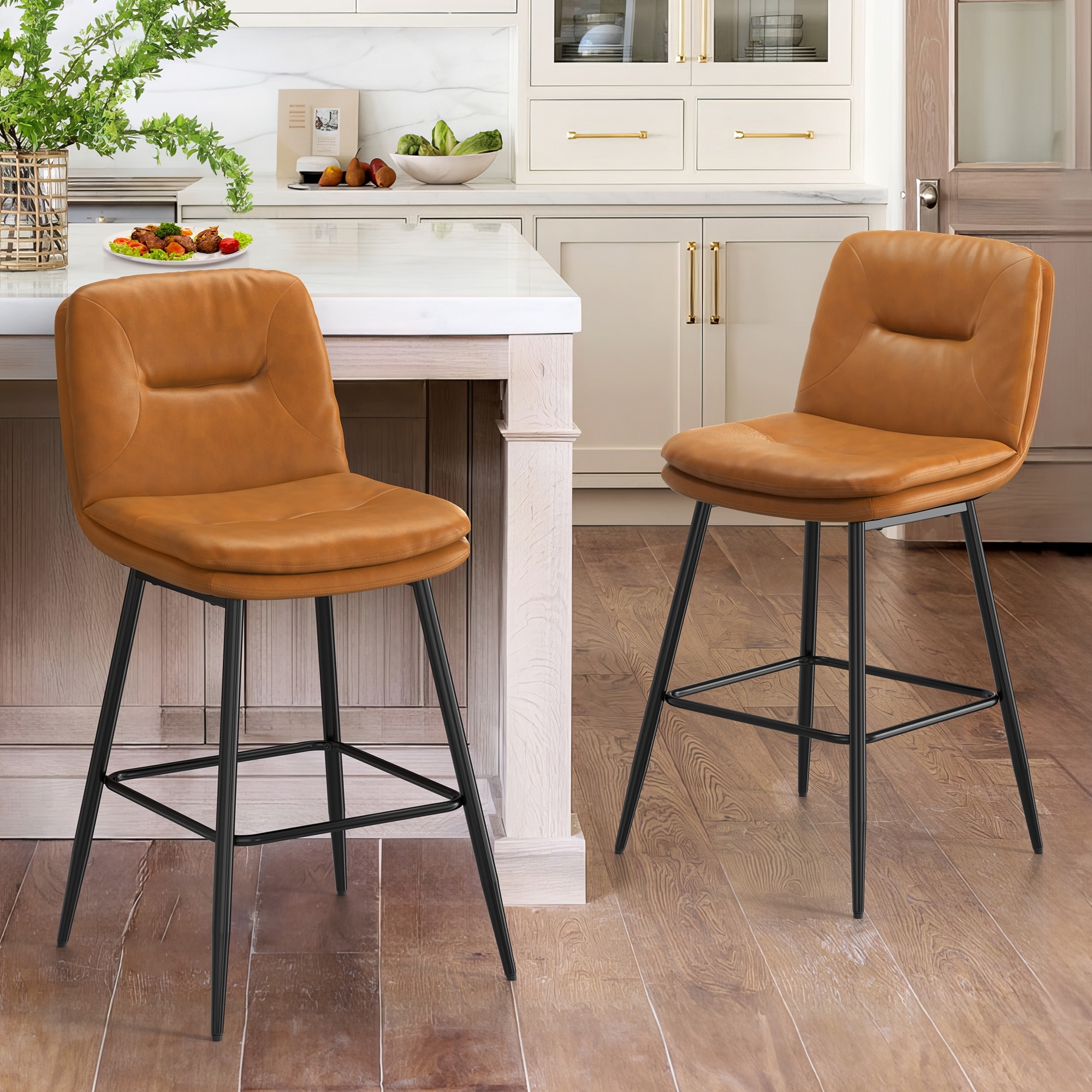 LUE BONA Bar Stools Double Layer Faux Leather Upholstered Counter
