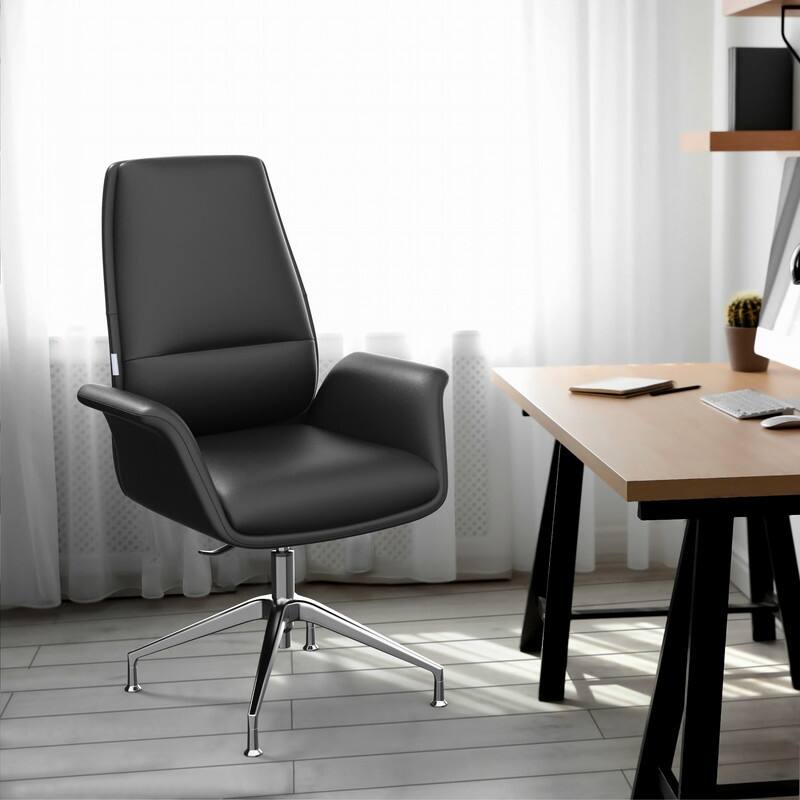 Summit Series Leather Office Chair with Aluminum Frame, Adjustable Height, Swivel, Sponge Cushion, Easy-Clean Design