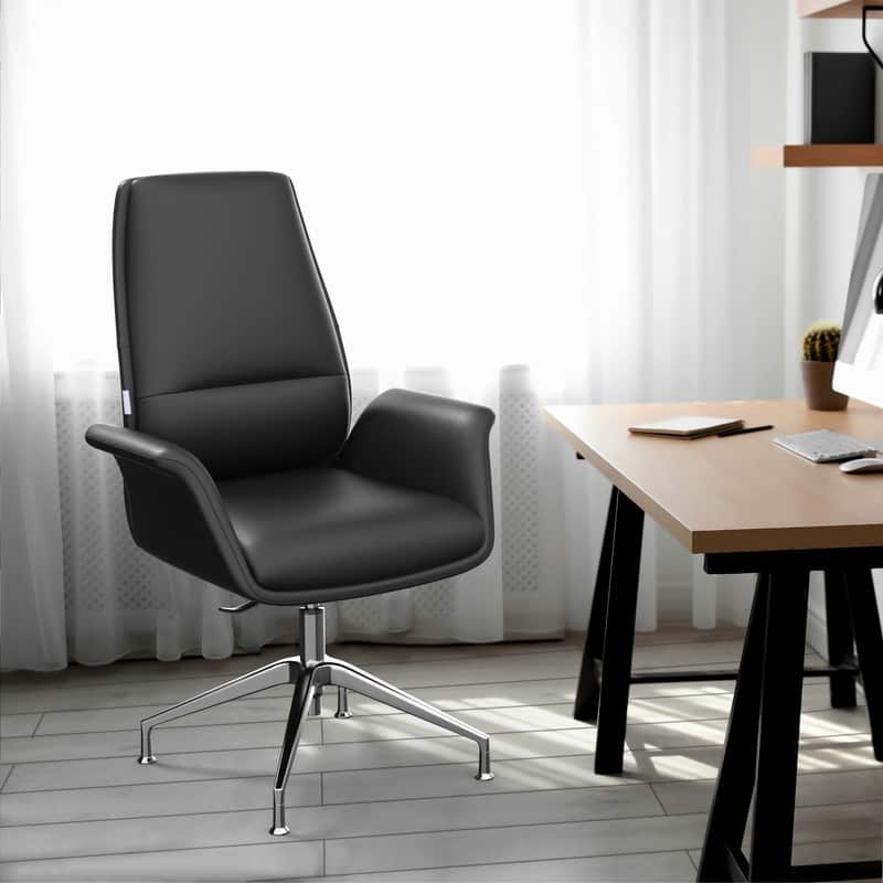Summit Series Leather Office Chair with Aluminum Frame, Adjustable Height, Swivel, Sponge Cushion, Easy-Clean Design