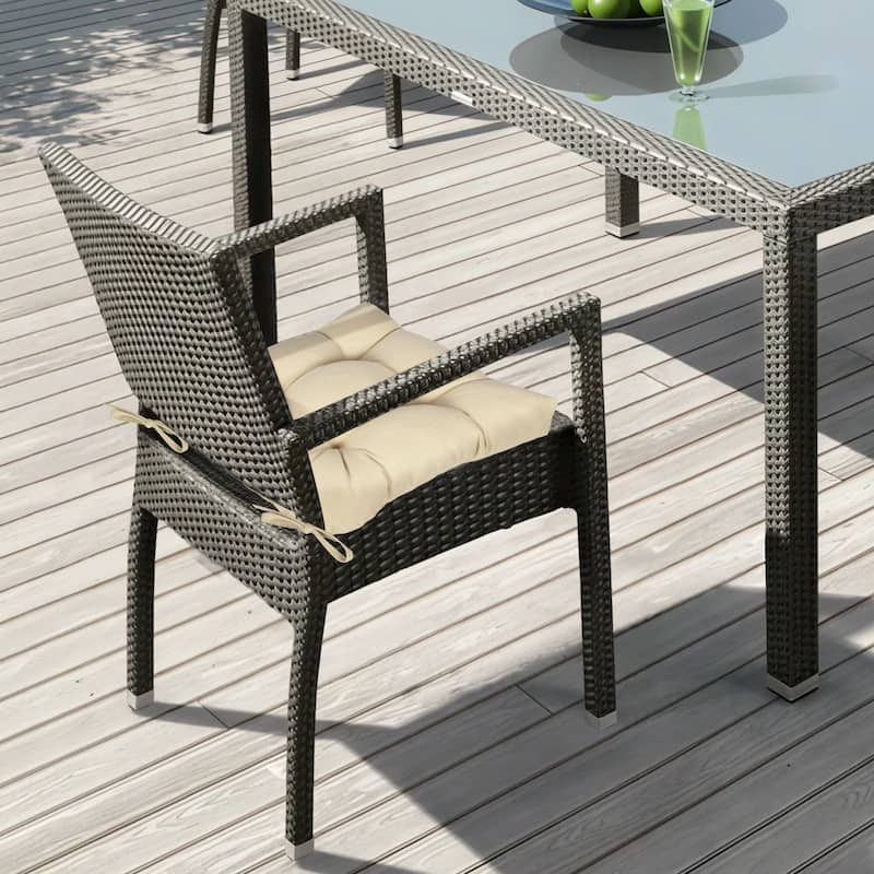 Aoodor 19x19x5 Inch Tufted Outdoor Chair Cushions, Water and Fade Resistant Polyester Dining Chair Pads with Ties, Set of 4