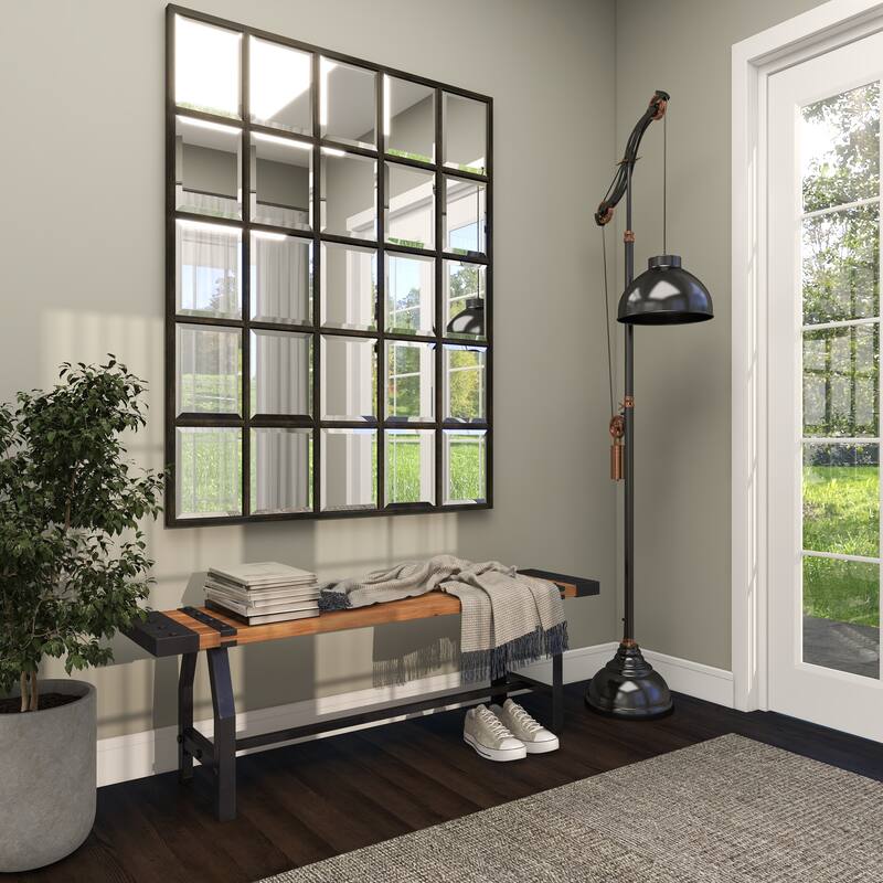 Brown Wood Bench with Black Metal Base and Studs - 55 x 13 x 18