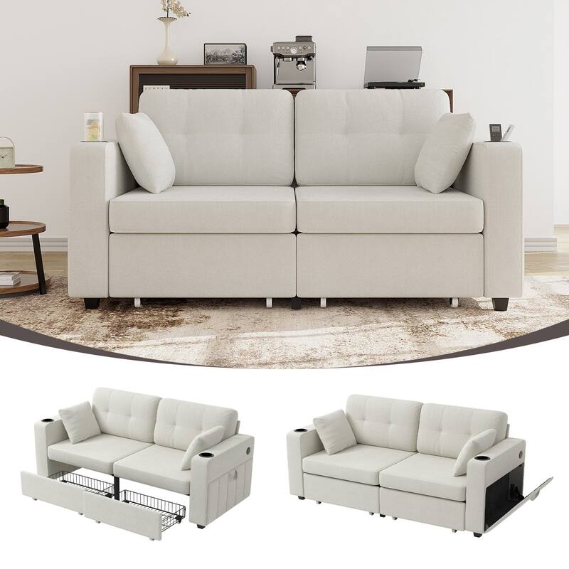 67.76" Chenille 3-Seater Sofa with USB Ports and Storage