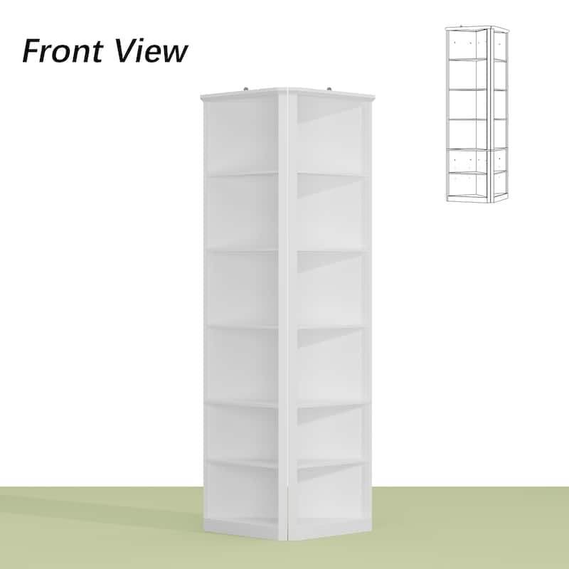 Bookshelf Display Cabinet with 6-Tier Shelves Tall White Corner Bookcase Storage Shelf Unit