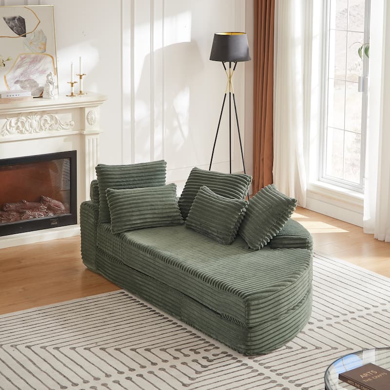 78.5-Inch Corduroy Semi-Circular 2-in-1 Sofa Bed,Designer Recliner with Pillow - Green-Right Side Facing