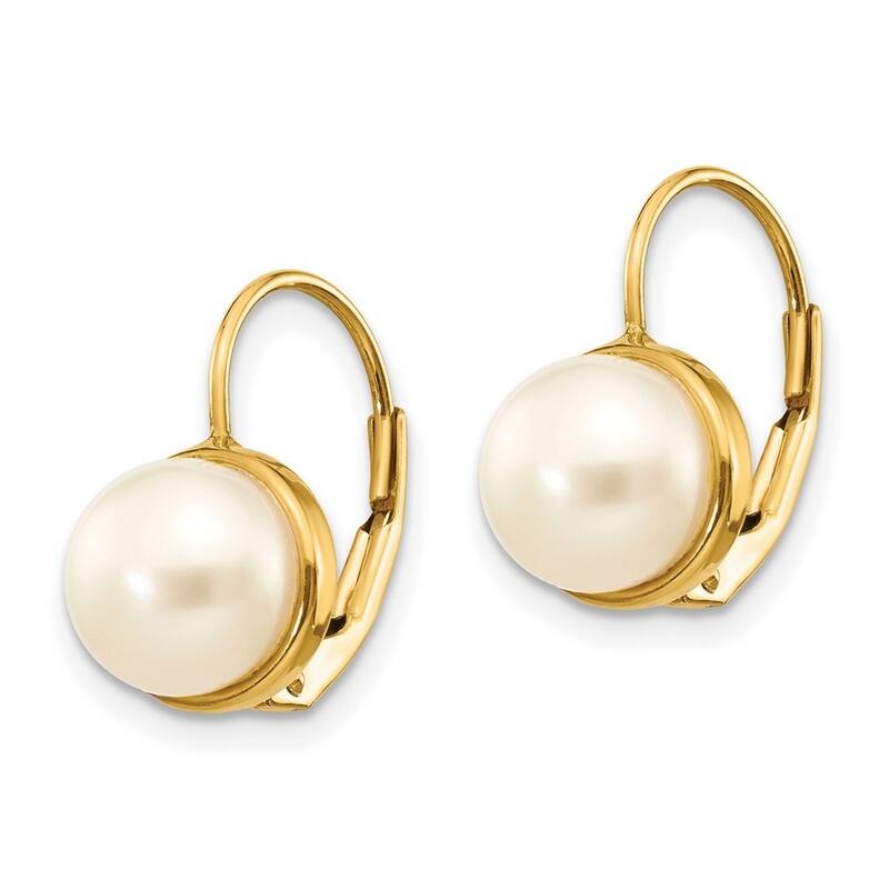 Curata 14k Yellow Gold 6.5-7mm White Freshwater Cultured Button Pearl Leverback Earrings 15x7mm