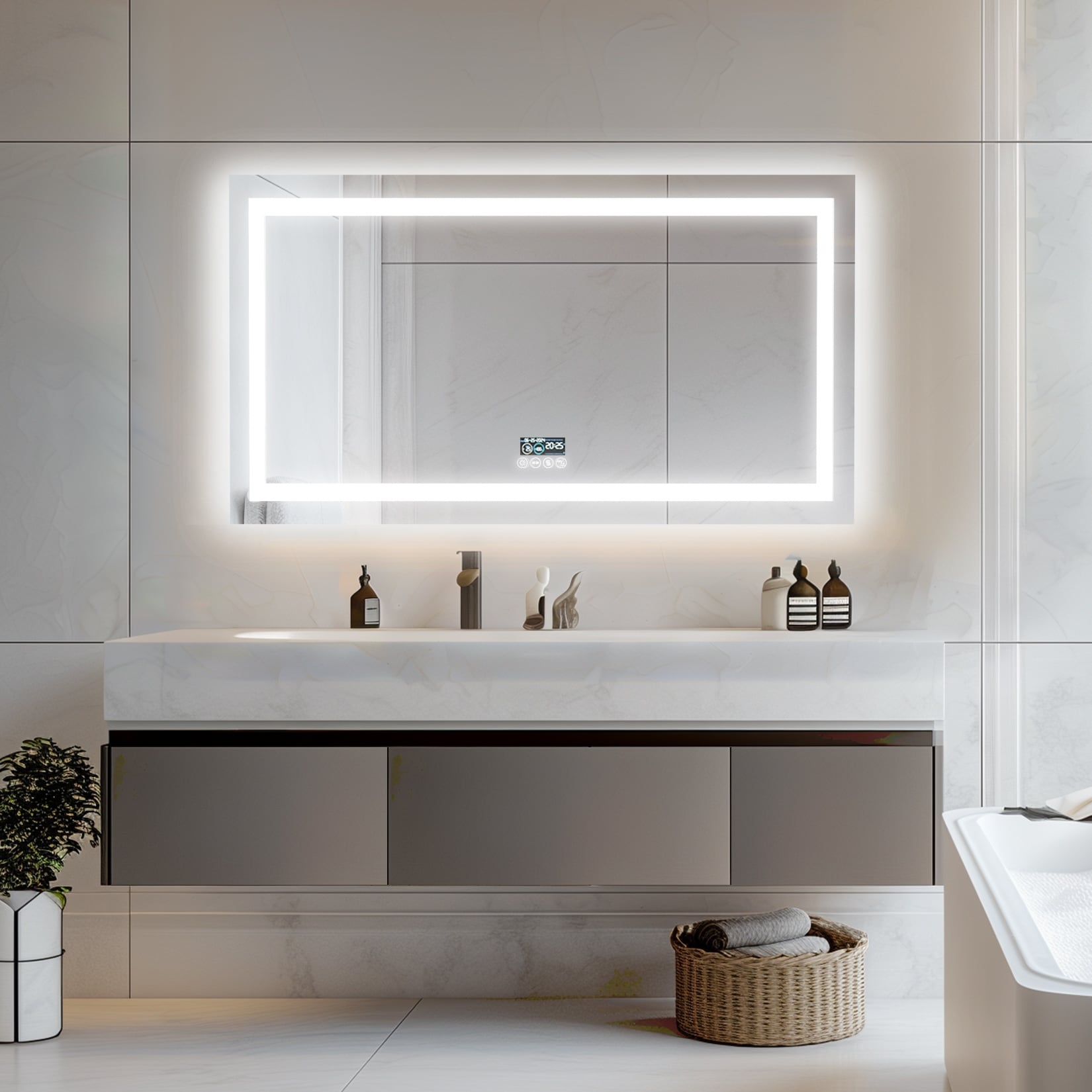Bluetooth LED Bathroom Mirror Music Speaker Wall Vanity Mirror with Lights Date and Time Rectangle 40 x24 On Sale Bed Bath Beyond 41437635