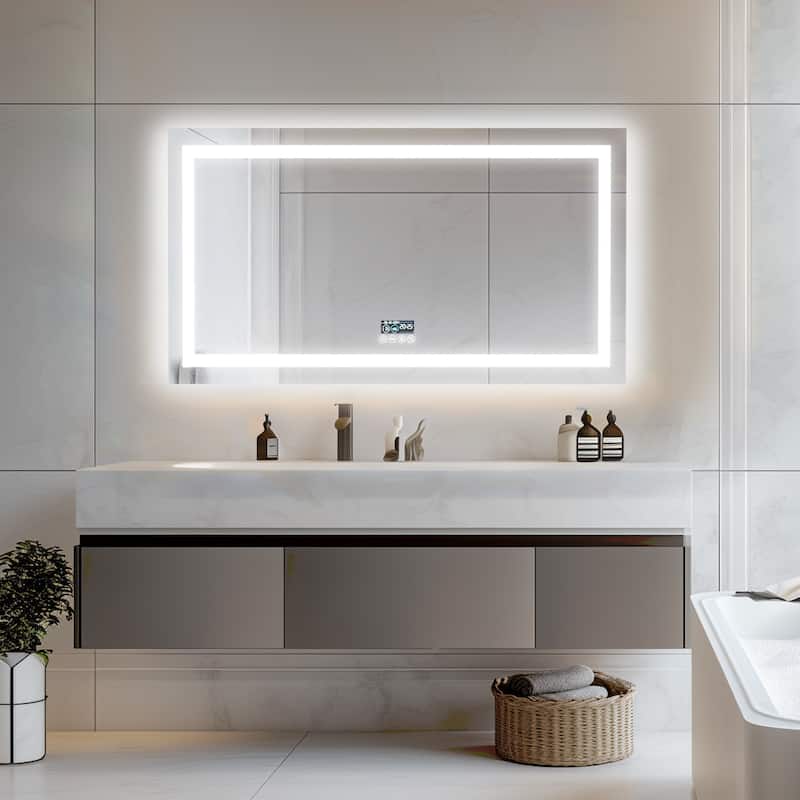 Bluetooth LED Bathroom Mirror Music Speaker Wall Vanity Mirror with Lights Date and Time Rectangle - 40"x24"