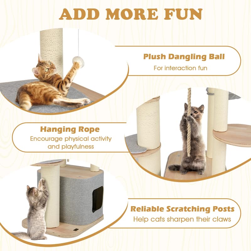 Modern 63-Inch Cat Tree with Perch, Condo, and Hammock, Ideal for Indoor Cats - 24" x 20" x 63"