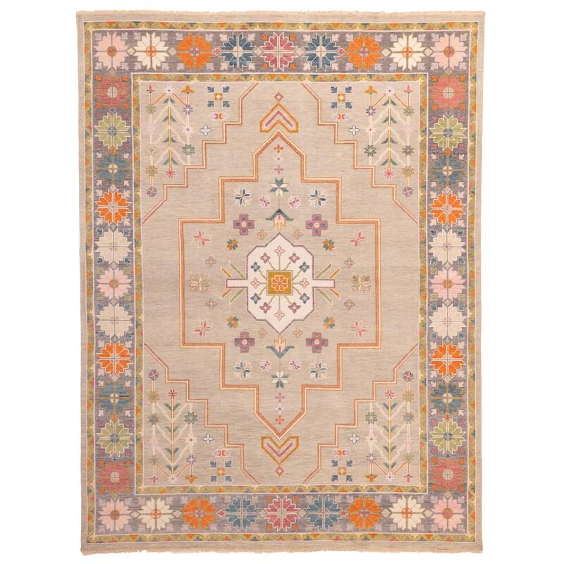 ECARPETGALLERY Hand-knotted Modern Oushak Light Grey Wool Rug - 8'10 x 11'9