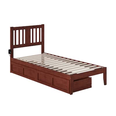 Twin XL Bed with USB Charger & Drawers - Solid Wood Mission Style Bed Frame