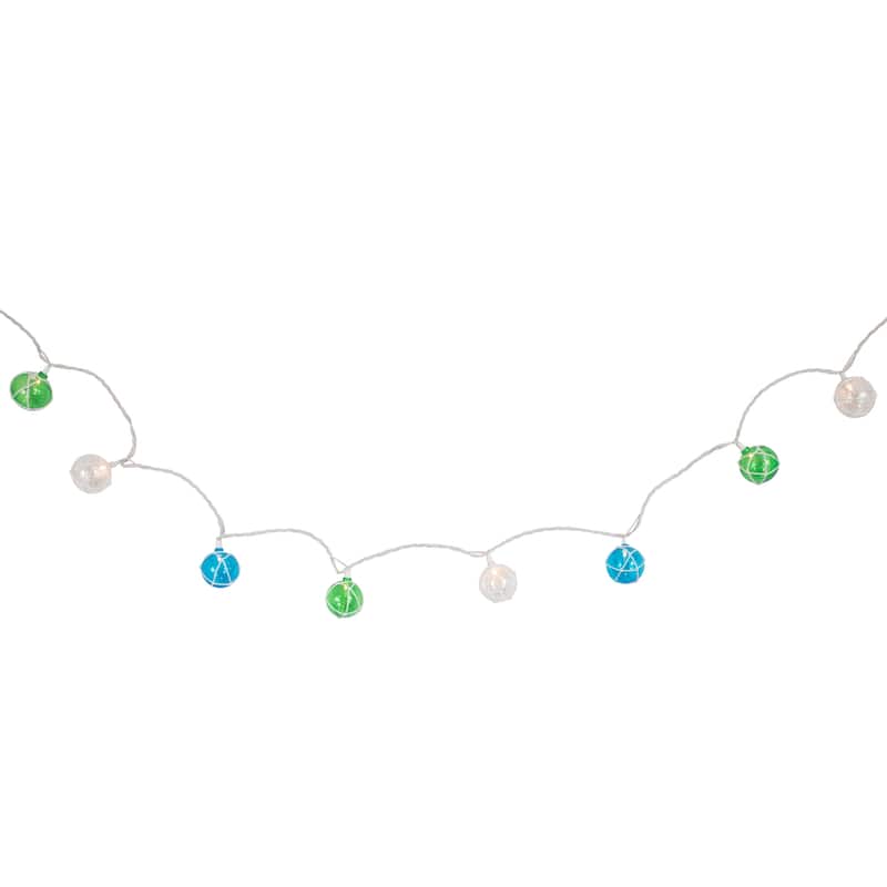 10ct White Twine Wrapped Multi-Color Ball Christmas Light Set 6ft Green Wire - 6'