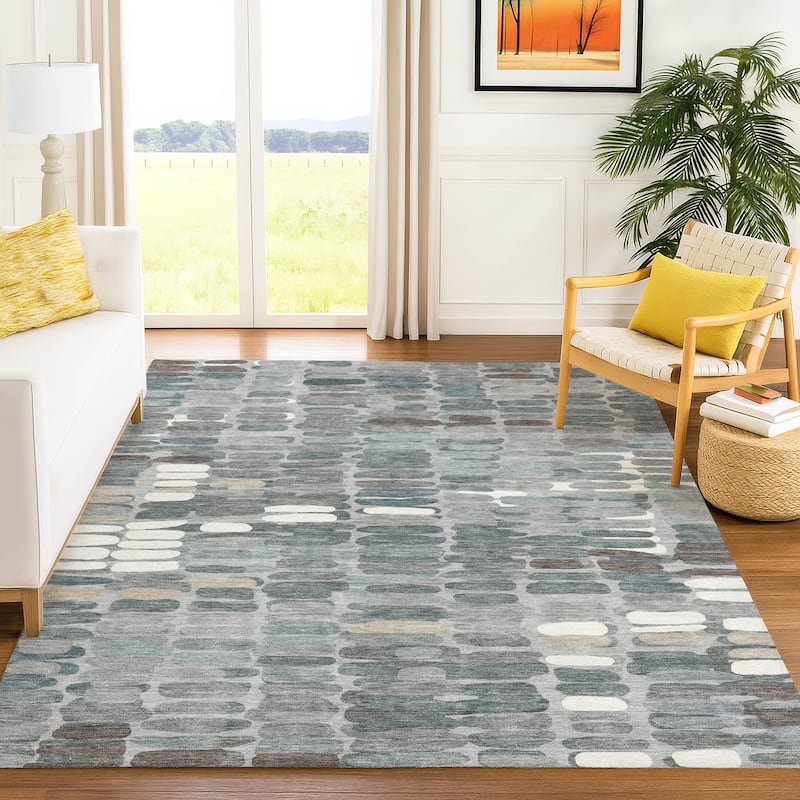 Machine Washable Indoor/ Outdoor Modern Caps Chantille Rug