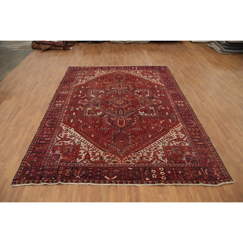 Hand Knotted Oriental 100% Wool Carpet Traditional Medallion Oranges & Rust Heriz Area Rug - 11' 3'' X 8' 8''