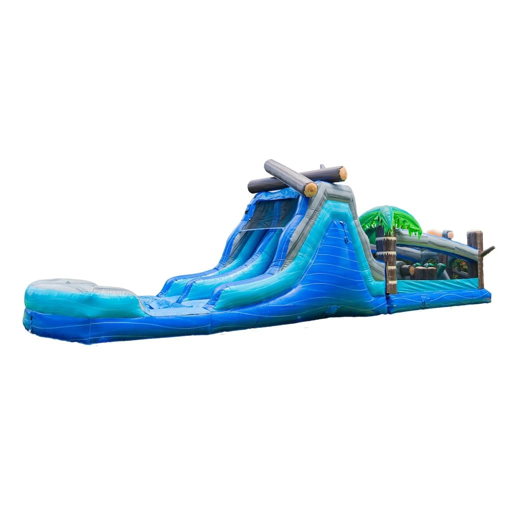 XJUMP Commercial Grade 45' Tropical Wet/Dry Obstacle with Dual Lane Slide and Deep Pool Two Pieces Kids and Adults (with Blower)