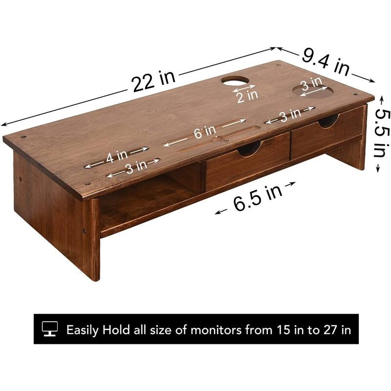 Wood Computer Monitor Stand Desktop Organizer with Drawer