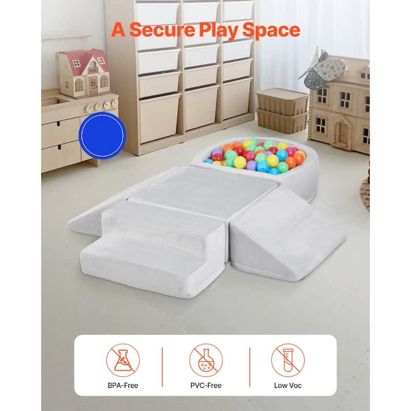 White Crystal Velvet Foam Climbing Blocks Set, 5 Piece Modular Playset for Kids - N/A