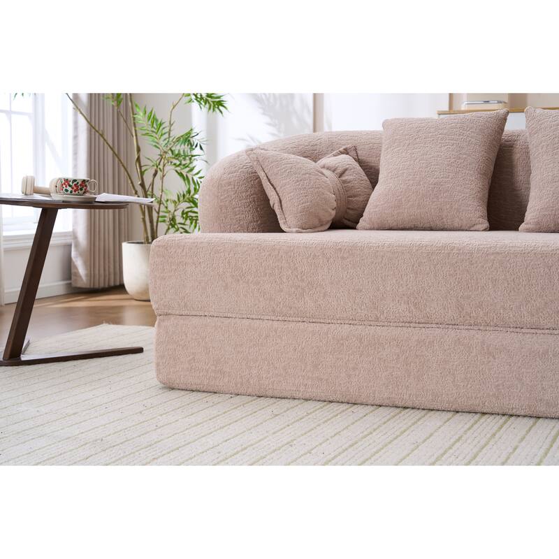 Modern 2-in-1 2-Seater Sofa Folding Sofa Bed with 4 Pillows, Chenille Fabric, for Apartment Living Rooms, Apricot