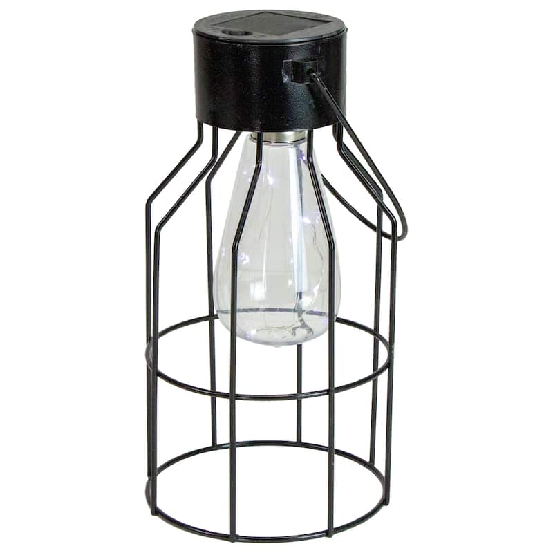 9.5" Black Outdoor Hanging Geometric Solar Lantern with Handle - 9.5