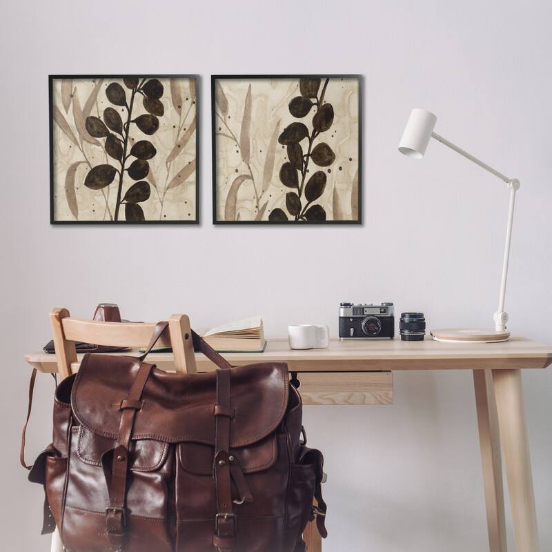 Stupell Natural Tone Sprouting Leaves Framed Giclee Art Design By Krinlox (Set of 2)